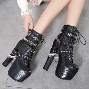 Punk Rivet Studded Platform Heels Gothic Ankle Boots